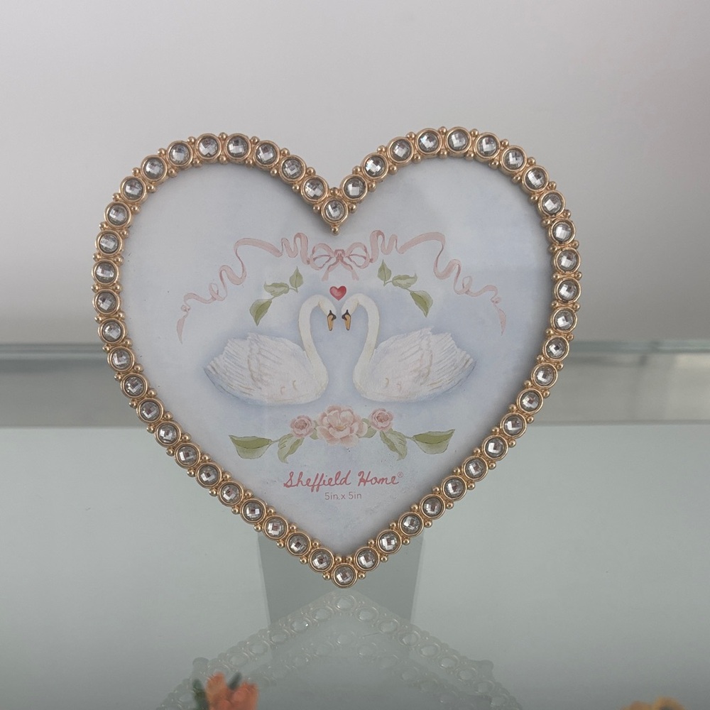 Sheffield Home Gold Heart Frame with Crystal Trim and Swan Artwork